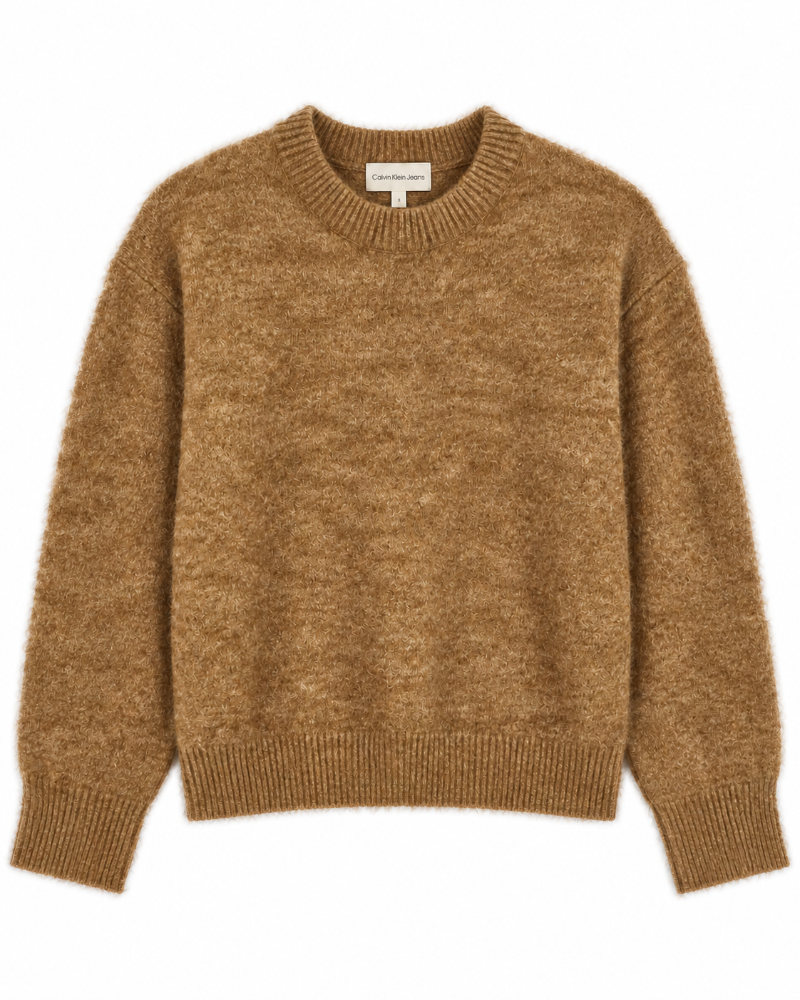 Colour: Camel | Flat product image – Calvin Klein Jeans fluffy knit jumper