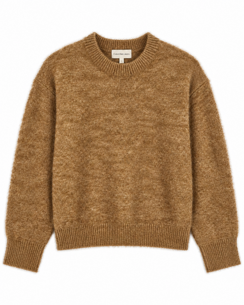 Colour: Camel | Flat product image – Calvin Klein Jeans fluffy knit jumper