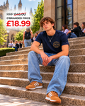 Colour: Dessert Sky | Tommy Jeans Heritage Varsity T-shirt student lifestyle RRP £45.00 D’BRANDED £18.99