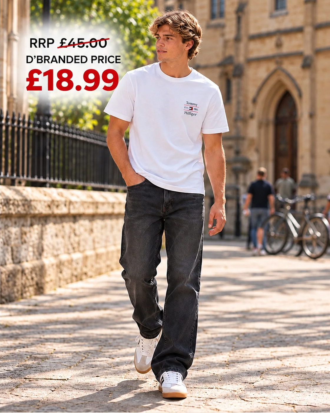 Colour: White | Tommy Hilfiger Stack T-shirt lifestyle RRP £45.00 D’BRANDED £18.99
