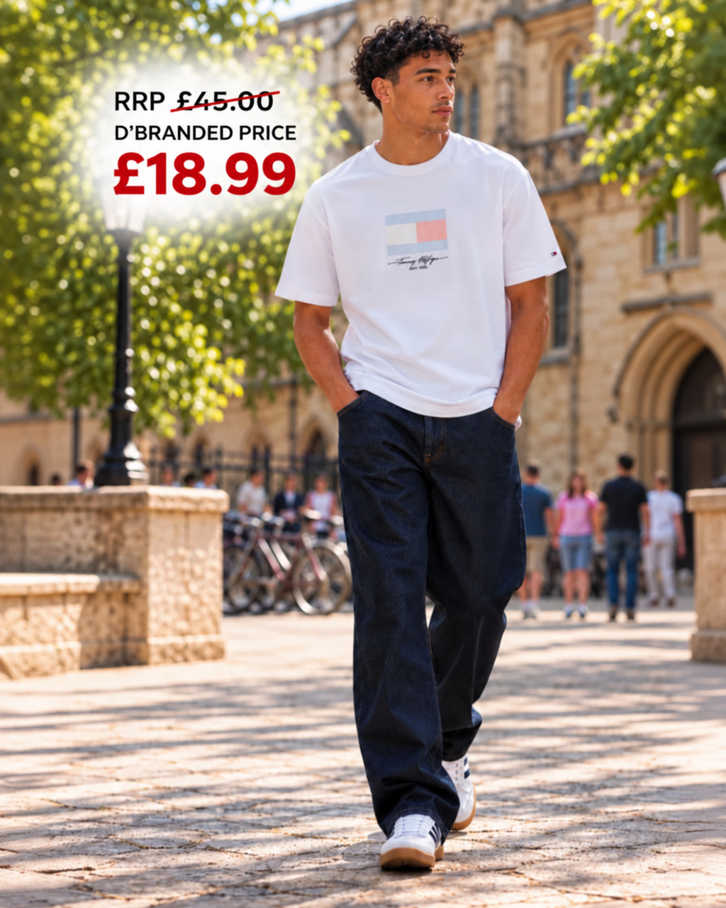 Colour: White | Tommy Hilfiger Ithaca Flag T-shirt walking student lifestyle RRP £45.00 D’BRANDED £18.99