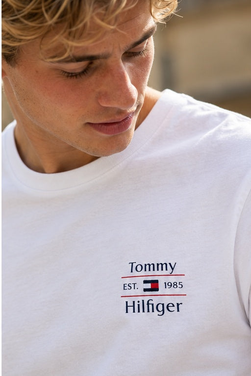 Ex Tommy Hilfiger Strack Standard Fit T-Shirt white - lifestyle logo close-up Colour: White